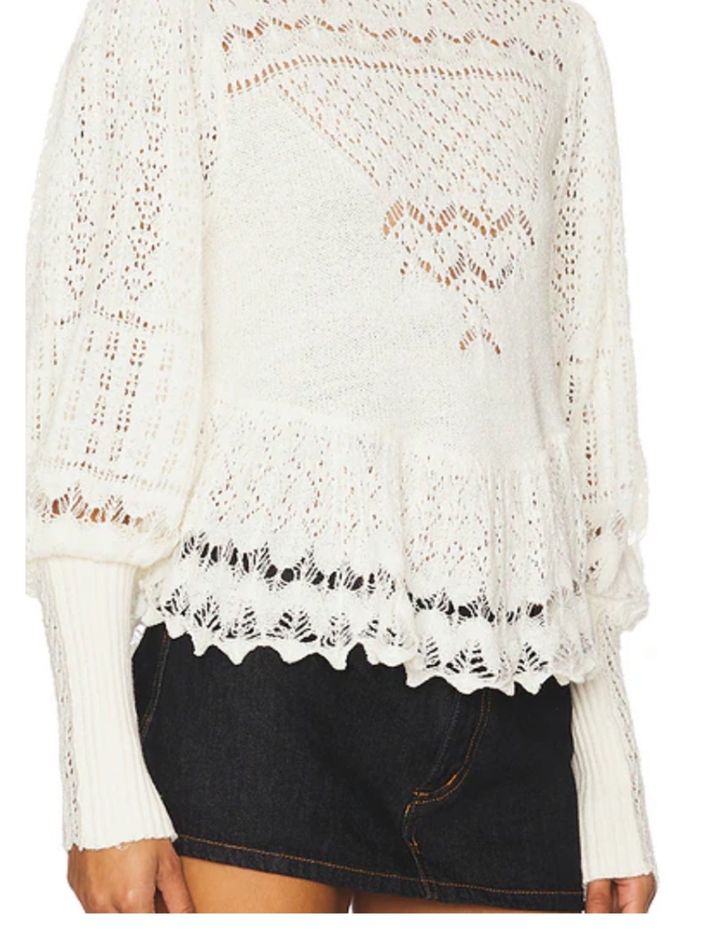 Free People White Lace Knit Scoop Neck Sweater - Picture 4 of 11